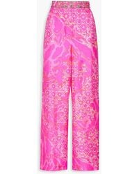 CAMILLA - Crystal-Embellished Printed Silk-Twill Wide-Leg Pants - Lyst