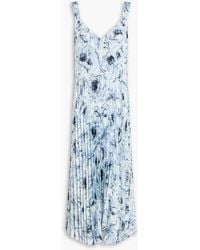 Vince - Pleated Floral-print Satin Midi Dress - Lyst