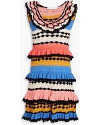 Zimmermann - Tiered Pompom-embellished Crocheted Cotton Mini Dress - Lyst