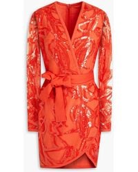 Elie Saab - Wrap-effect Sequin-embellished Tulle Mini Dress - Lyst