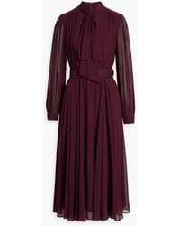 Mikael Aghal - Pussy-Bow Belted Crepe De Chine Midi Dress - Lyst
