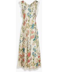 RED Valentino - Ruffled Floral-print Silk-twill Midi Dress - Lyst