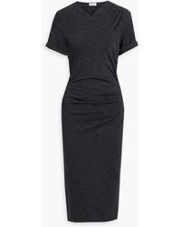 Brunello Cucinelli - Wrap-effect Bead-embellished Stretch-wool Jersey Midi Dress - Lyst