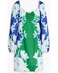 FARM Rio - Ruched Floral-Print Linen-Blend Mini Dress - Lyst