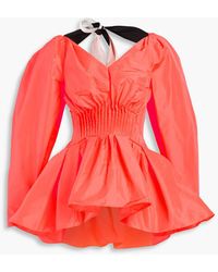 ROKSANDA - Plissierte bluse aus neonfarbenem taft mit schößchen - Lyst