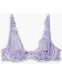 Coco De Mer - Camellia Satin-trimmed Leavers Lace Underwired Plunge Bra - Lyst