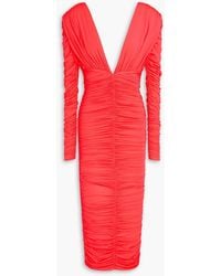 Alex Perry - Ruched Neon Stretch-jersey Midi Dress - Lyst