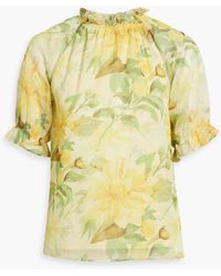Mikael Aghal - Ruffled Floral-Print Chiffon Blouse - Lyst