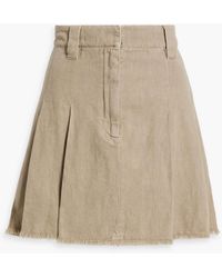 Brunello Cucinelli - Pleated Cotton And Linen-blend Twill Mini Skirt - Lyst