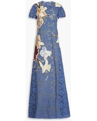 Valentino Garavani - Robe aus crêpe und schnurgebundener spitze aus einer baumwollmischung mit floralem print - Lyst