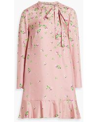 RED Valentino - Pussy-Bow Floral-Print Silk-Twill Mini Dress - Lyst