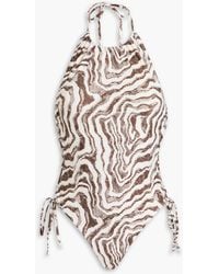 Ganni - Neckholder-badeanzug mit print - Lyst