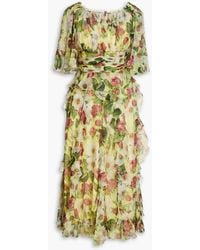 Dolce & Gabbana - Ruffled Floral-print Silk-chiffon Midi Dress - Lyst