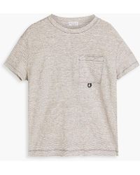 Brunello Cucinelli - Gestreiftes t-shirt aus jersey aus einer leinenmischung mit zierperlen - Lyst