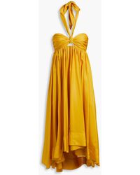 Zimmermann - Asymmetric Gathered Silk-voile Halterneck Midi Dress - Lyst