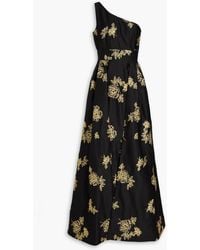 Marchesa - One-shoulder Embroidered Satin Gown - Lyst