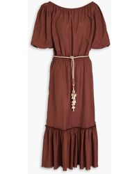Tory Burch - Belted Linen And Cotton-blend Maxi Dress - Lyst