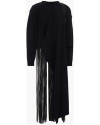 Valentino Fringed Leather-trimmed Wool And Cashmere-blend Jumper - Black