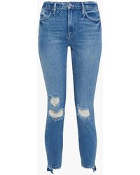 FRAME - Le High Skinny Cropped Distressed High-rise Skinny Jeans - Lyst
