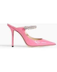 Jimmy Choo - Bing 100 Crystal-Embellished Patent-Leather Mules - Lyst