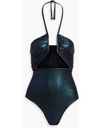 Rick Owens - Prong Ruched Iridescent-effect Halterneck Swimsuit - Lyst