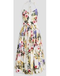 Dolce & Gabbana - Floral-Print Cotton-Poplin Halterneck Midi Dress - Lyst