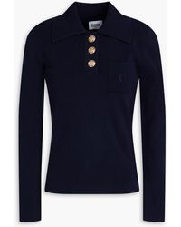 Claudie Pierlot - Embroidered Ribbed Cotton-blend Polo Sweater - Lyst