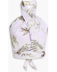Erdem - Luna Cropped Floral-Print Cotton Halterneck Top - Lyst