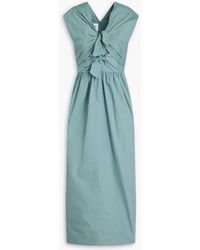 TOVE - Bow-embellished Gathered Organic Cotton-poplin Midi Dress - Lyst