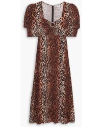 RIXO London - Karen Crystal-embellished Leopard-print Crepe Midi Dress - Lyst