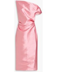 Solace London - Ellison Draped Satin-Twill Midi Dress - Lyst