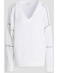 Brunello Cucinelli - Bead-embellished Cotton, Linen And Silk-blend Sweater - Lyst