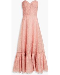 Costarellos - Strapless Gathered Lace Maxi Dress - Lyst