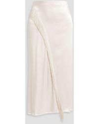 Vince - Fringed Satin Midi Skirt - Lyst