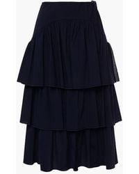See By Chloé Tiered Cotton-jacquard Midi Skirt - Blue