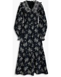 Sea - Shirred Floral-print Cotton Midi Dress - Lyst