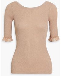 RED Valentino - Point D'esprit-trimmed Metallic Ribbed-knit Top - Lyst