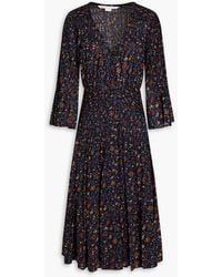Veronica Beard - Crochet-trimmed Floral-print Cotton-voile Midi Dress - Lyst