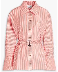 Ganni - Belted Striped Cotton-poplin Shirt - Lyst