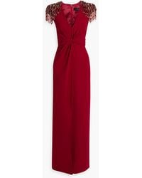 Jenny Packham - Embellished Twist-front Crepe Gown - Lyst