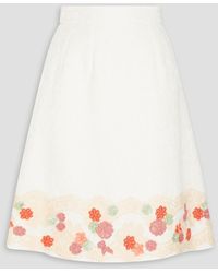 Dolce & Gabbana - Floral-appliquéd Lace-trimmed Cotton And Silk-blend Skirt - Lyst