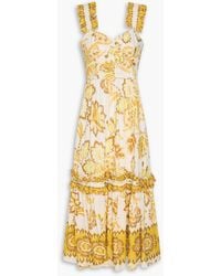 FARM Rio - Ruffled Floral-Print Swiss-Dot Cotton Midi Dress - Lyst
