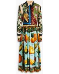Dolce & Gabbana - Pleated Printed Silk-twill Midi Shirt Dress - Lyst