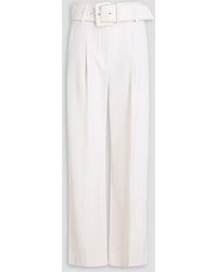 Brunello Cucinelli - Belted Pleated Wool Straight-Leg Pants - Lyst