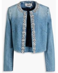 Zimmermann - Cropped Crystal-Embellished Denim Jacket - Lyst