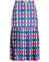 Saloni - Diana Pleated Printed Satin-jacquard Midi Skirt - Lyst