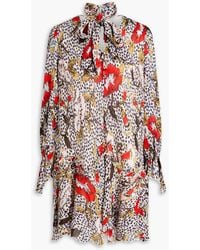 Diane von Furstenberg - Kacie Floral-print Plissé-chiffon Mini Dress - Lyst
