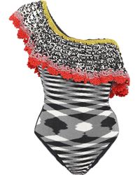 Missoni Mare One-shoulder Macramé-trimmed Crochet-knit Swimsuit Grey - Gray