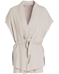 Brunello Cucinelli Bead-embellished Ribbed Cotton Cardigan - Natural