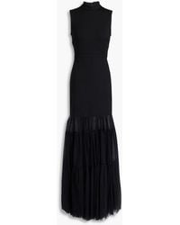 STAUD - Daffoil maxikleid aus beflocktem tüll mit jersey-einsatz und cut-outs - Lyst